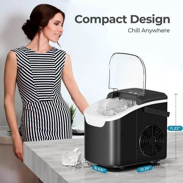 Alt view image 7 of 7 - Countertop Ice Maker Machine, 8 Ice Cubes in 6 mins, 26lb/Day Ice with 2 Sizes- Portable Mini, Energy Saving & Basket/Scoop for Home/Party/Travel/Camping/Bar, Dark Black