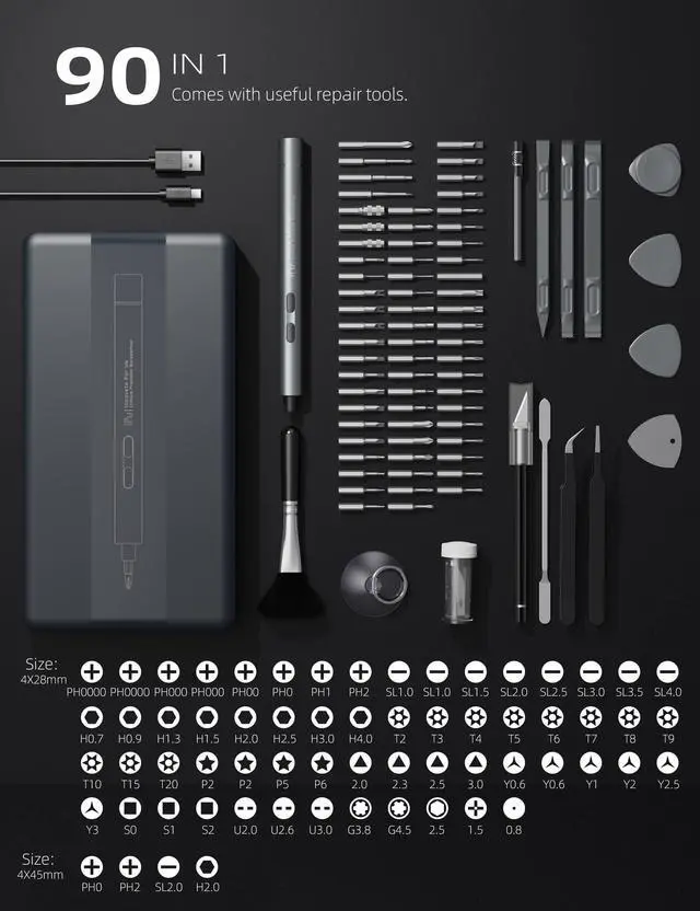 Alt view image 3 of 6 - Mini Electric Screwdriver, 90 in 1 Precision Screwdriver Set  Small Cordless Power Screwdriver with LED Light & 64 Magnetic Bits, Repair Tool for Phone Laptop Camera Watch Computer