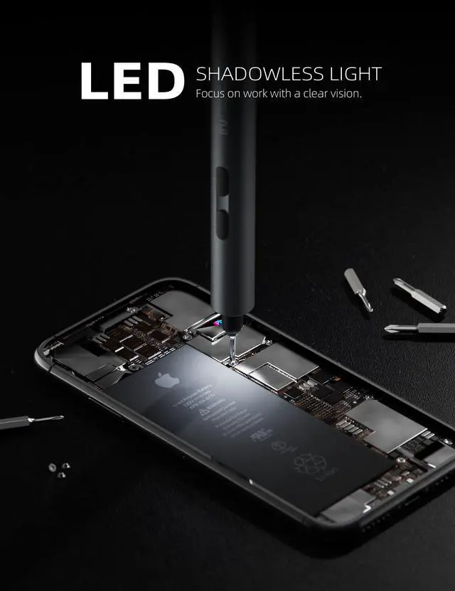 Alt view image 4 of 6 - Mini Electric Screwdriver, 90 in 1 Precision Screwdriver Set  Small Cordless Power Screwdriver with LED Light & 64 Magnetic Bits, Repair Tool for Phone Laptop Camera Watch Computer