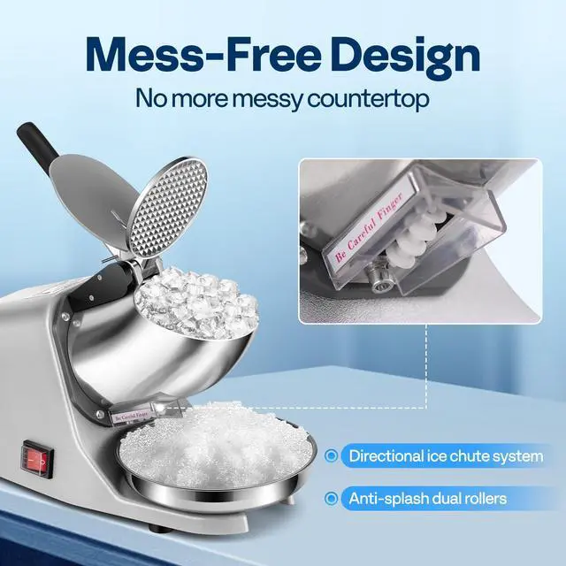 Alt view image 4 of 7 - Electric Ice Shaver Snow Cone Maker Machine Silver 143lbs/hr with Ice Pick for Home and Commercial Use