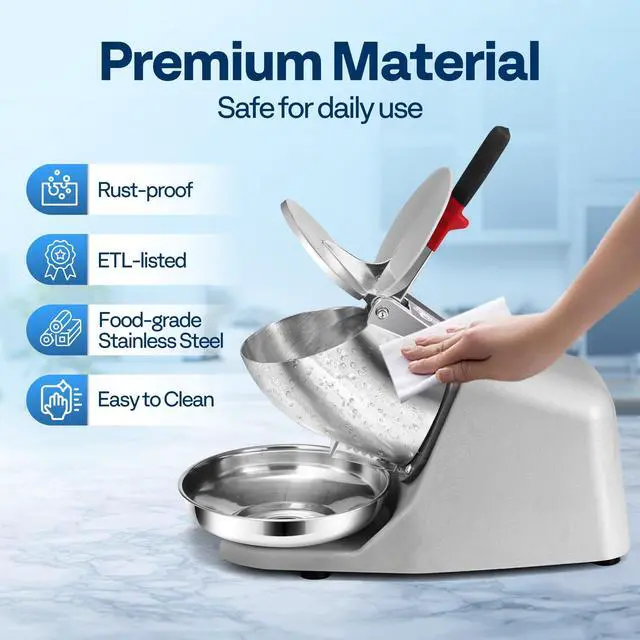 Alt view image 5 of 7 - Electric Ice Shaver Snow Cone Maker Machine Silver 143lbs/hr with Ice Pick for Home and Commercial Use