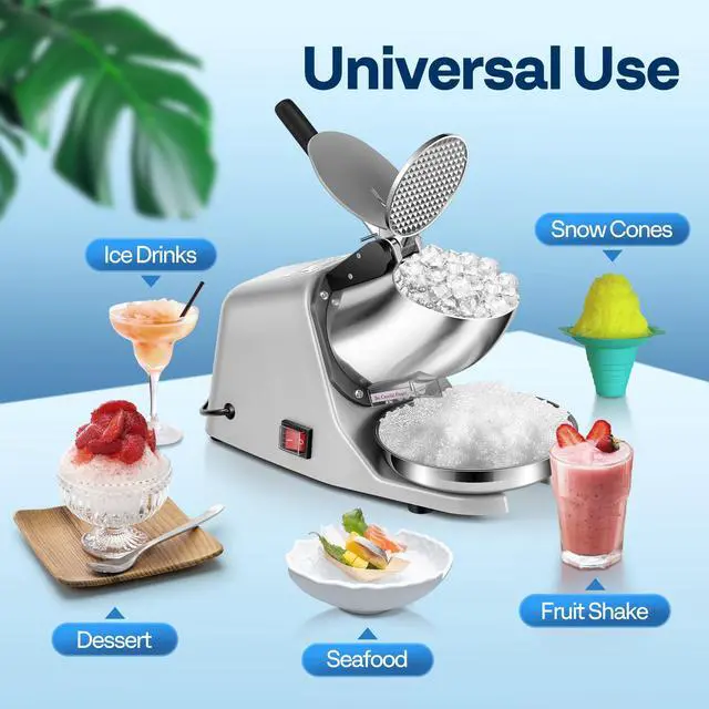 Alt view image 7 of 7 - Electric Ice Shaver Snow Cone Maker Machine Silver 143lbs/hr with Ice Pick for Home and Commercial Use