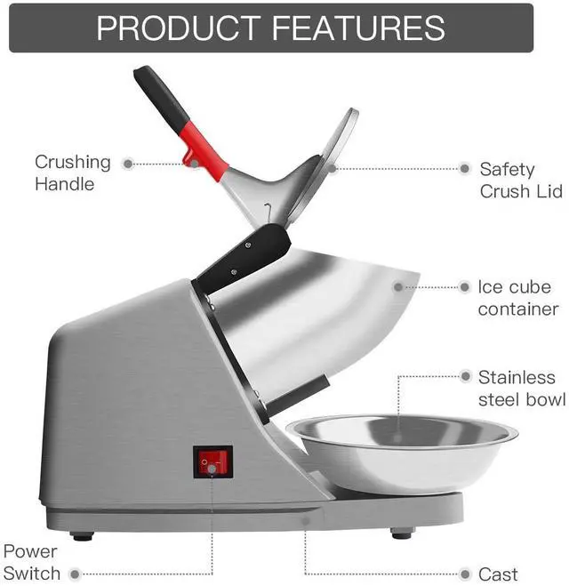 Alt view image 2 of 7 - Shaved Ice Machine Snow Cone Machine Ice Crusher with Stainless Steel Blade Kitchen Electric for Shaved Ice and Snow Cone (300W 2000r/min) Also Comes with a Free Ice Pick and Ice Cube Tray