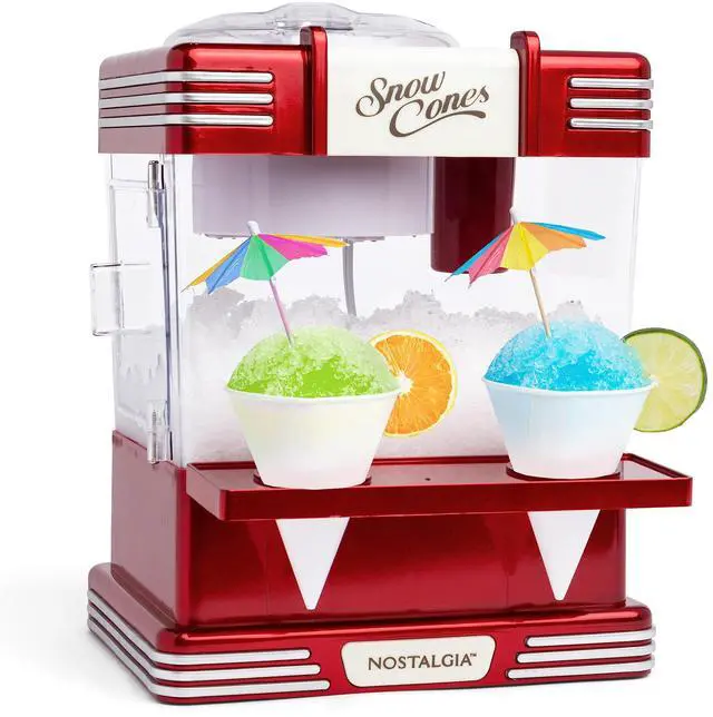 Main image of Snow Cone Shaved Ice Machine - Retro Table-Top Slushie Machine Makes 20 Icy Treats - Includes 2 Reusable Plastic Cups & Ice Scoop - Retro Red