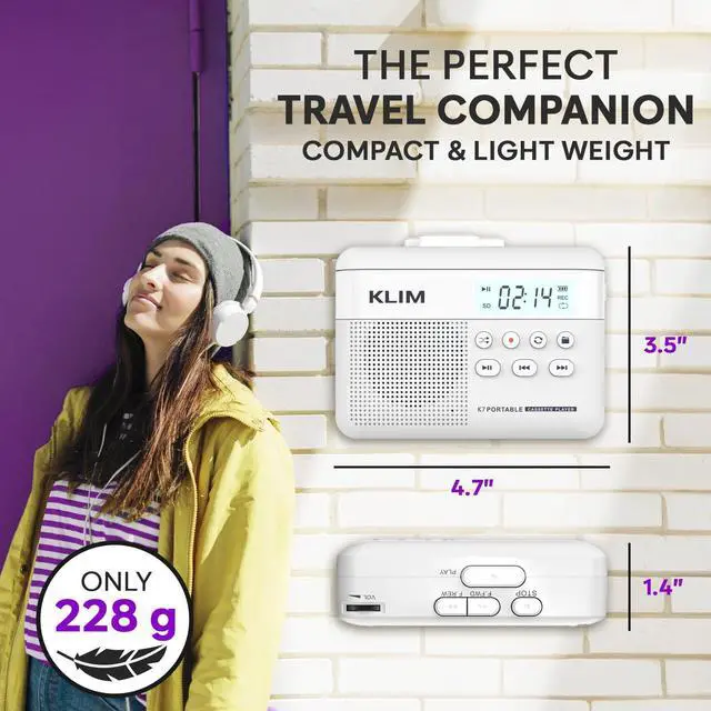 Alt view image 7 of 7 - K7 Cassette Tape Player - Cassette to MP3 Converter - Portable - Built-in Microphone & Speaker - Rechargeable Battery - Earphones - 16GB SD Card - White