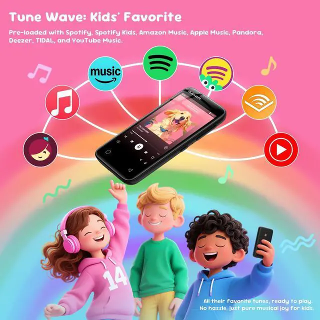 Alt view image 2 of 7 - 80GB MP3 Player for Kids, Parental Controls, Supports Spotify Kids, Audible, LibriVox, Amazon Music and Kindle:Safe Android MP4 Player Gift with 4" Touchscreen, WiFi and Bluetooth(Black)