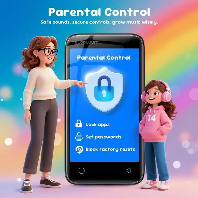 Alt view image 5 of 7 - 80GB MP3 Player for Kids, Parental Controls, Supports Spotify Kids, Audible, LibriVox, Amazon Music and Kindle:Safe Android MP4 Player Gift with 4" Touchscreen, WiFi and Bluetooth(Black)