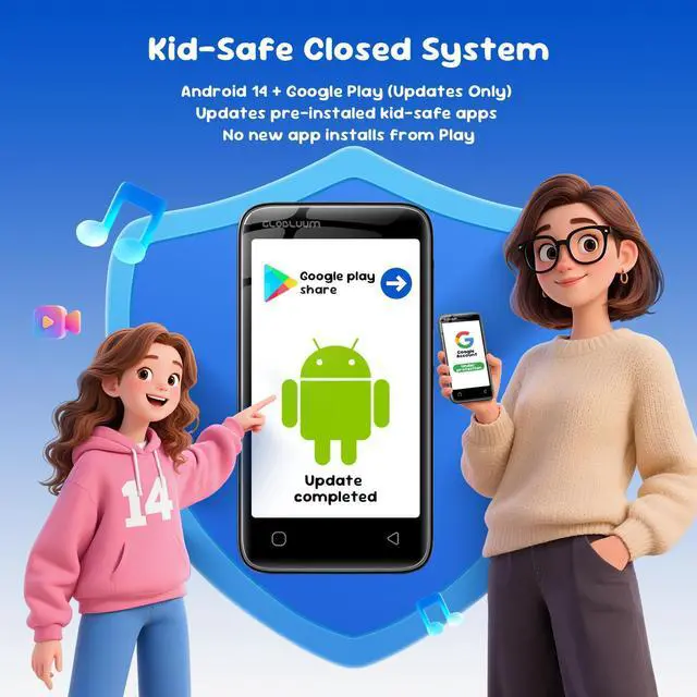 Alt view image 7 of 7 - 80GB MP3 Player for Kids, Parental Controls, Supports Spotify Kids, Audible, LibriVox, Amazon Music and Kindle:Safe Android MP4 Player Gift with 4" Touchscreen, WiFi and Bluetooth(Black)