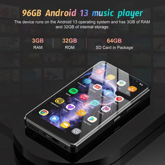 Alt view image 7 of 7 - 5" MP3 Player with Android 13 OS, 96GB MP3 Player with Bluetooth and WiFi, 1080P HD MP4 Player, Music Player Preloaded with Spotify, Audible, and Play Store (Black)