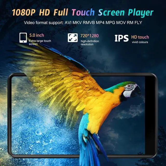 Alt view image 5 of 7 - 5" MP3 Player with Android 13 OS, 96GB MP3 Player with Bluetooth and WiFi, 1080P HD MP4 Player, Music Player Preloaded with Spotify, Audible, and Play Store (Black)