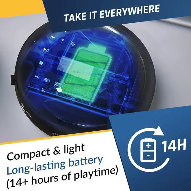 Alt view image 4 of 7 - Discover - Portable CD Player with Long-Lasting Battery - New - with Headphones - Radio FM - Compatible MP3 CD Player Portable - SD Card, FM Transmitter, Bluetooth - Ideal for Cars