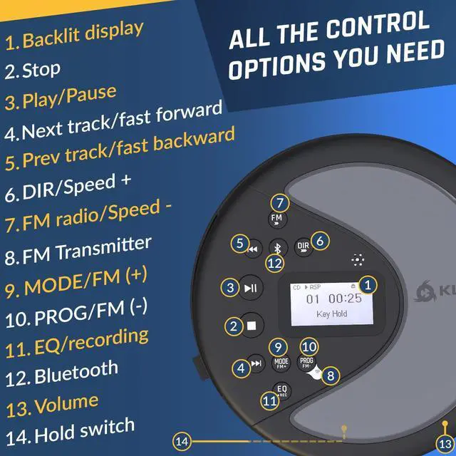 Alt view image 5 of 7 - Discover - Portable CD Player with Long-Lasting Battery - New - with Headphones - Radio FM - Compatible MP3 CD Player Portable - SD Card, FM Transmitter, Bluetooth - Ideal for Cars