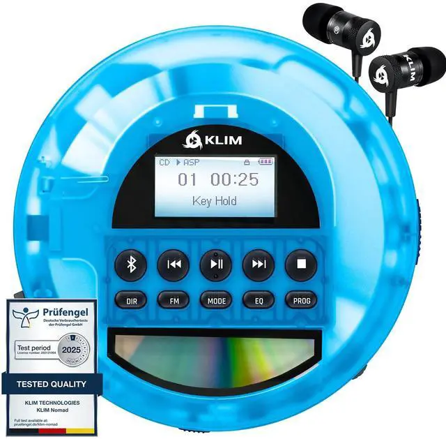 Main image of Nomad Transparent Blue - Portable CD Player Walkman with Long-Lasting Battery - Includes Headphones - Discman MP3 Player - TF Card FM Radio Bluetooth AUX - Ideal for Home, Cars - Version