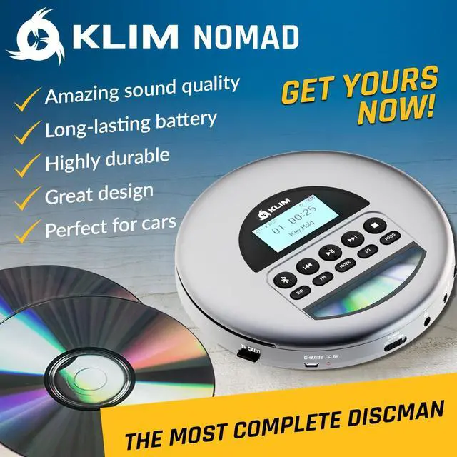 Alt view image 2 of 7 - Nomad - New Version - Portable CD Player Walkman with Long-Lasting Battery - with Headphones - Radio FM - Compatible MP3 CD Player Portable - TF Card Radio FM Bluetooth - Ideal for Cars - Grey
