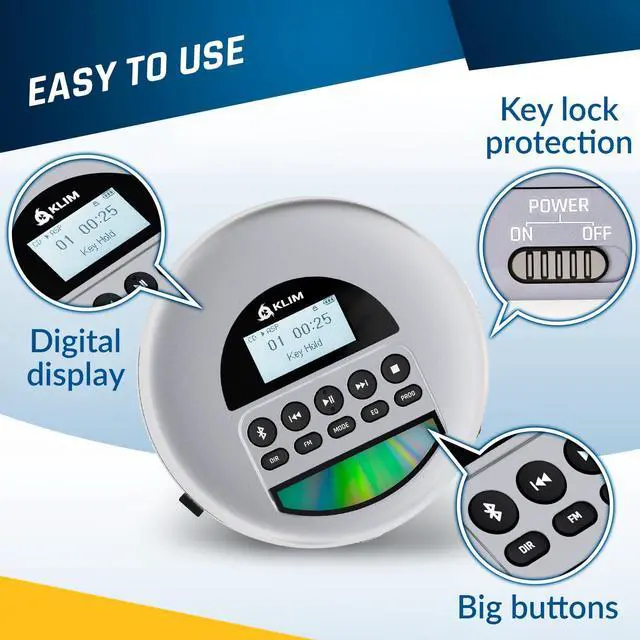 Alt view image 4 of 7 - Nomad - New Version - Portable CD Player Walkman with Long-Lasting Battery - with Headphones - Radio FM - Compatible MP3 CD Player Portable - TF Card Radio FM Bluetooth - Ideal for Cars - Grey