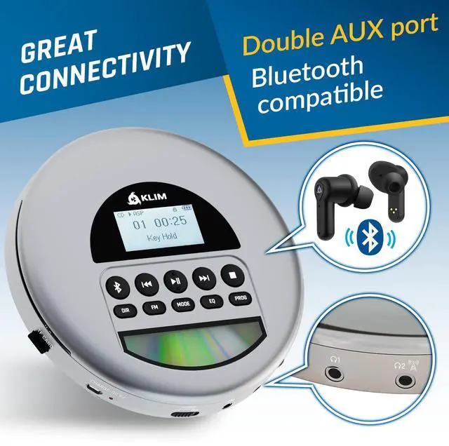 Alt view image 7 of 7 - Nomad - New Version - Portable CD Player Walkman with Long-Lasting Battery - with Headphones - Radio FM - Compatible MP3 CD Player Portable - TF Card Radio FM Bluetooth - Ideal for Cars - Grey