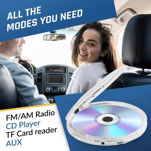 Alt view image 3 of 7 - Discman Portable CD Player with Headphones, Built-in Battery - New - CD Players for Home, Car - Compatible w/SD Card CD CD-R CD-RW MP3 WMA - 5 EQ Effects - Walkman CD Player - Clear White