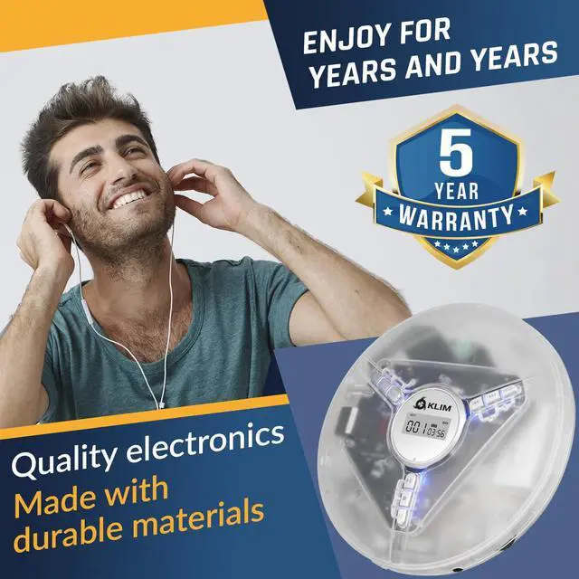 Alt view image 6 of 7 - Discman Portable CD Player with Headphones, Built-in Battery - New - CD Players for Home, Car - Compatible w/SD Card CD CD-R CD-RW MP3 WMA - 5 EQ Effects - Walkman CD Player - Clear White