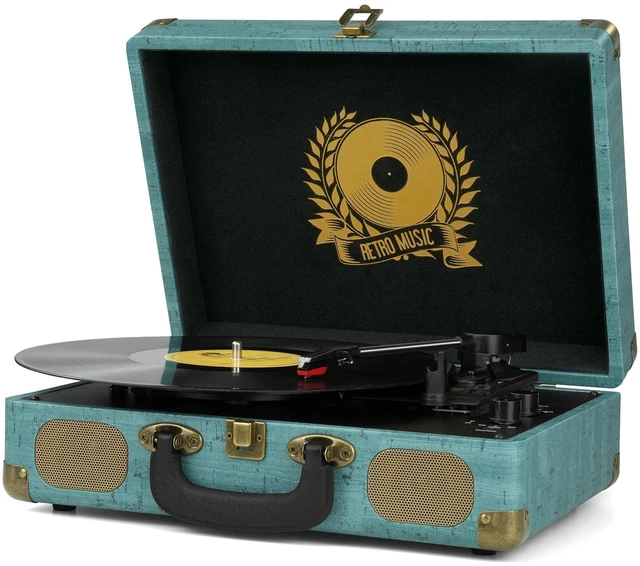 Main image of Vinyl Record Player 3-Speed Bluetooth Suitcase Portable Belt-Driven Turntable,Record Player with Speakers Supports Bluetooth, RCA Output, 3.5mm aux-in and Headphone Jack