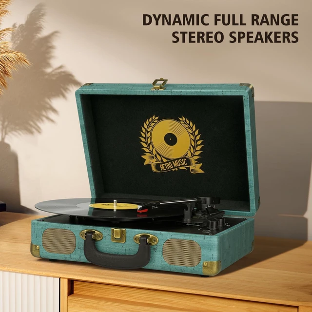 Alt view image 6 of 7 - Vinyl Record Player 3-Speed Bluetooth Suitcase Portable Belt-Driven Turntable,Record Player with Speakers Supports Bluetooth, RCA Output, 3.5mm aux-in and Headphone Jack
