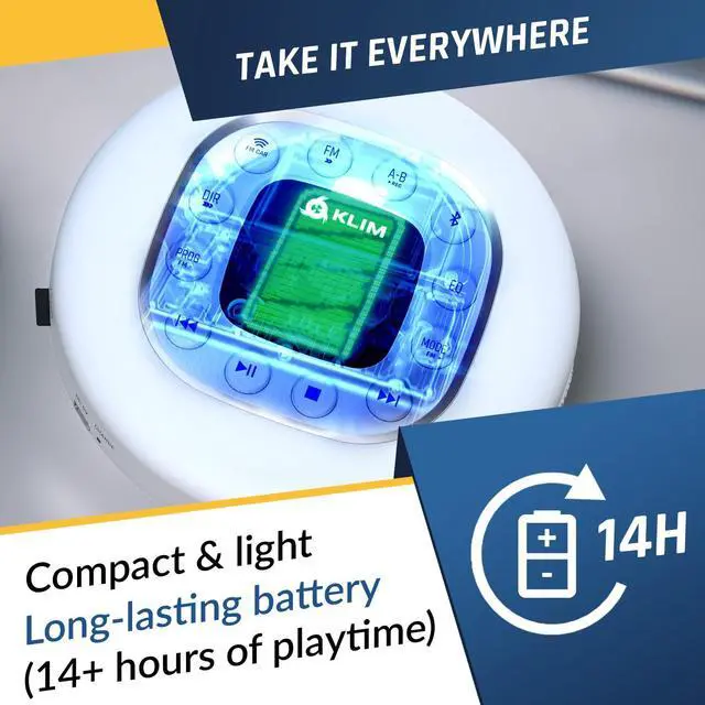 Alt view image 3 of 6 - Journey + Portable CD Player Walkman with Long-Lasting Battery + New + w/Headphones + Radio FM + Compatible MP3 CD Player + SD Card, FM Transmitter, Bluetooth + Ideal for Cars - White