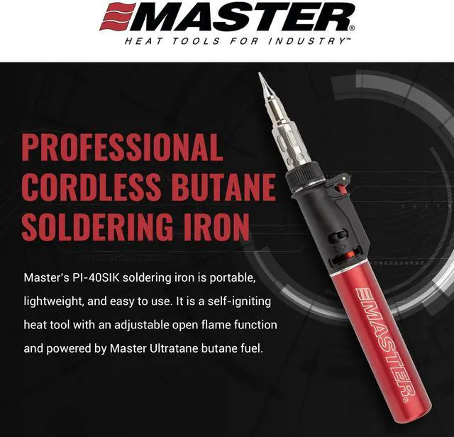 Alt view image 2 of 7 - PI-40SiK Professional Soldering Iron Kit, Butane Soldering Iron, Cordless and Portable with Adjustable Soldering Temperature, Self-Igniting, Butane-Powered, Professional 7-Piece Kit