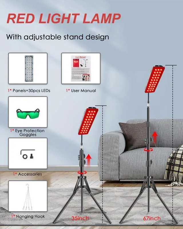 Alt view image 7 of 7 - Red Light Therapy Lamp for Body, Infrared Light Therapy Lamps with Stand, 660nm Red and 850nm Near Infrared Redlight Therapy Device for Full Body Overall Health at Home with Eyes Protection