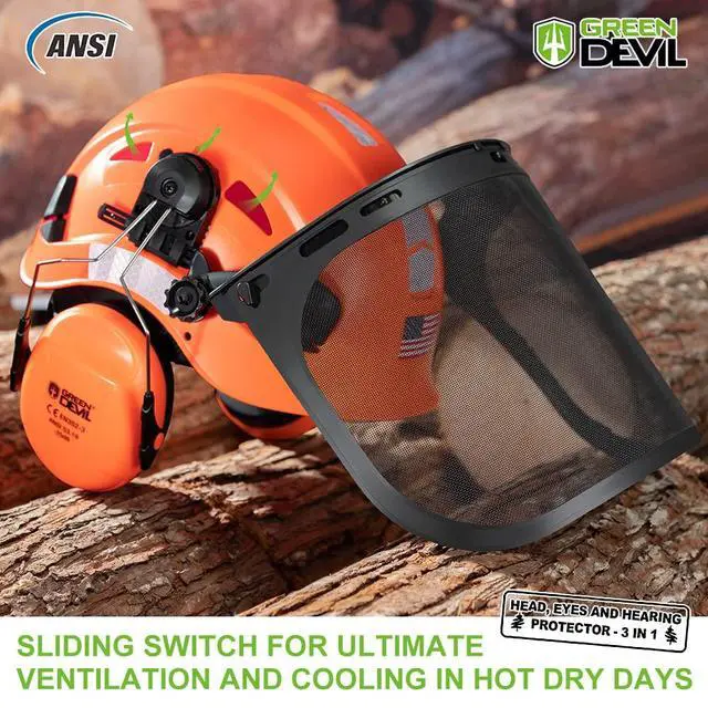 Alt view image 2 of 6 - Forestry Safety Helmet Chainsaw Helmet with Mesh Face Shield and Ear Muffs 3 in 1 Forestry Hard Hat