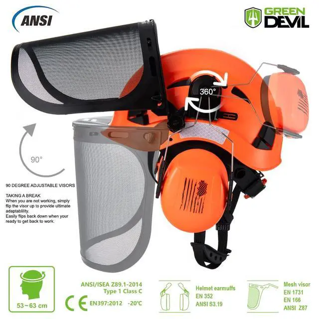Alt view image 3 of 6 - Forestry Safety Helmet Chainsaw Helmet with Mesh Face Shield and Ear Muffs 3 in 1 Forestry Hard Hat