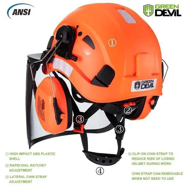 Alt view image 4 of 6 - Forestry Safety Helmet Chainsaw Helmet with Mesh Face Shield and Ear Muffs 3 in 1 Forestry Hard Hat