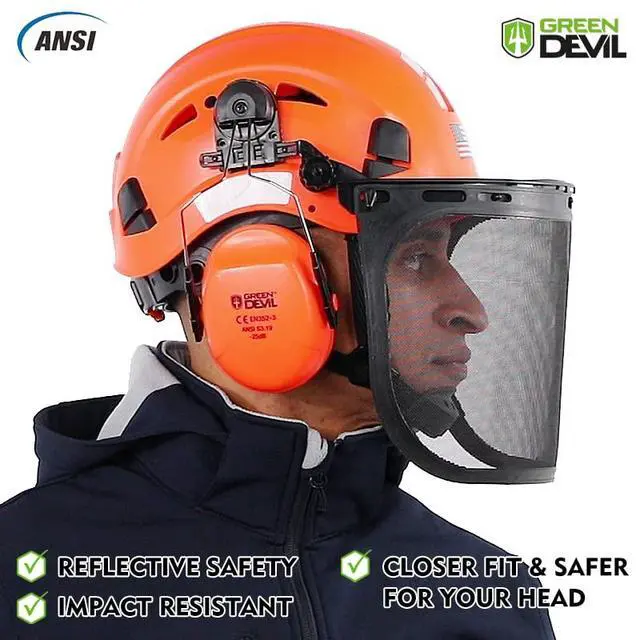 Alt view image 6 of 6 - Forestry Safety Helmet Chainsaw Helmet with Mesh Face Shield and Ear Muffs 3 in 1 Forestry Hard Hat