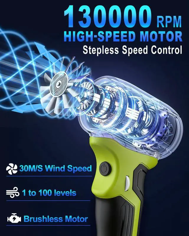 Alt view image 3 of 7 - Cordless Leaf Blower for Ryobi 18v Battery - High-Speed, Brushless Motor, 130,000 RPM, Lightweight Design for Leaves,Dust Snow,Lawn Care,Patio Cleaning(Battery Not Included)