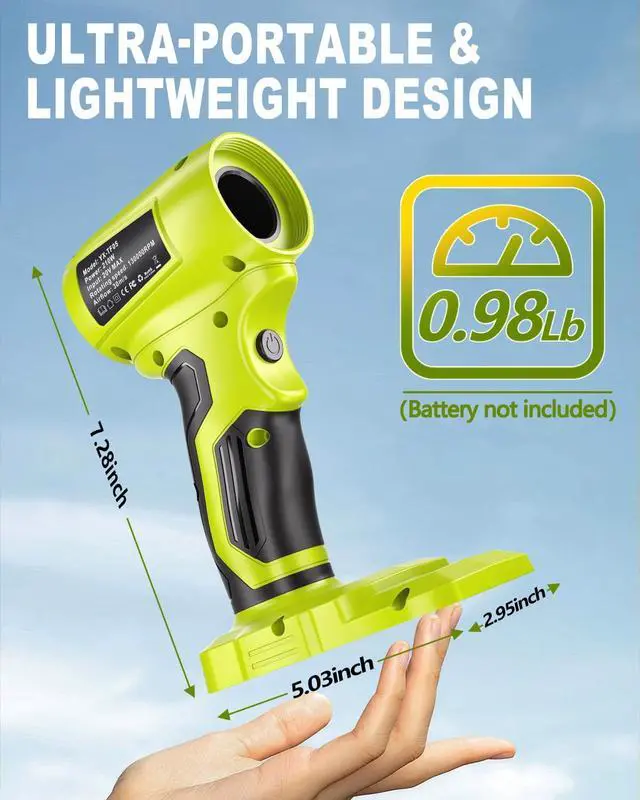 Alt view image 5 of 7 - Cordless Leaf Blower for Ryobi 18v Battery - High-Speed, Brushless Motor, 130,000 RPM, Lightweight Design for Leaves,Dust Snow,Lawn Care,Patio Cleaning(Battery Not Included)