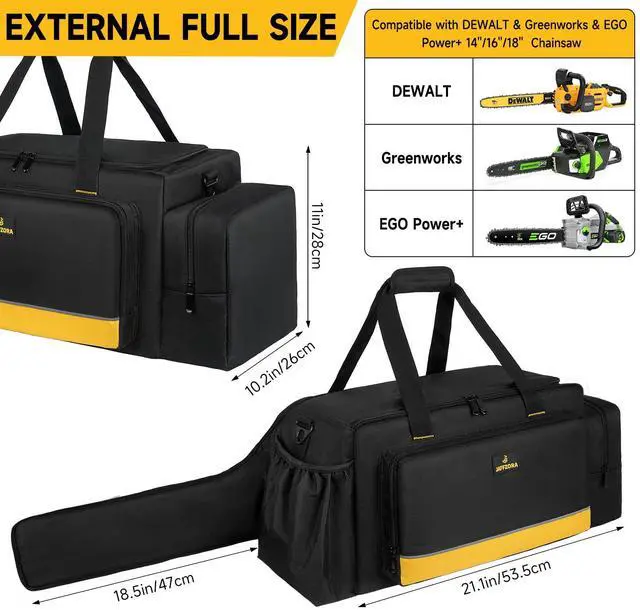 Alt view image 2 of 7 - Chainsaw Carrying Case, Waterproof Foldable Chainsaw Storage Bag Compatible with Greenworks, Dewalt, EGO Power+ 14''/16''/18'' Chainsaws and Cordless Chainsaw, Black&Yellow