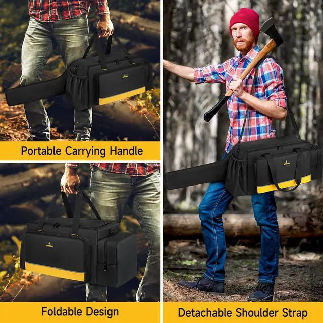 Alt view image 6 of 7 - Chainsaw Carrying Case, Waterproof Foldable Chainsaw Storage Bag Compatible with Greenworks, Dewalt, EGO Power+ 14''/16''/18'' Chainsaws and Cordless Chainsaw, Black&Yellow