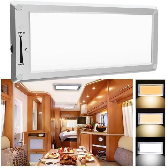 Main image of RV Lights Interior, 3 Color TEM Camper Lights, Dimmable 12v Volt Led Lights Fixture (1)