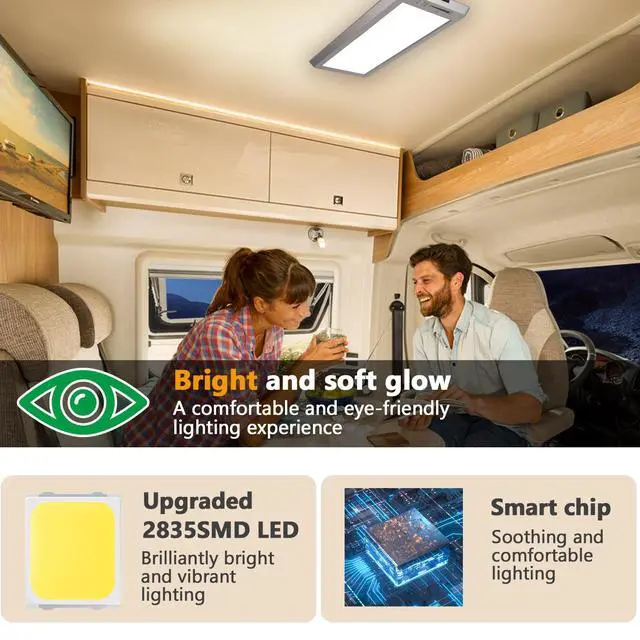 Alt view image 6 of 7 - RV Lights Interior, 3 Color TEM Camper Lights, Dimmable 12v Volt Led Lights Fixture (1)