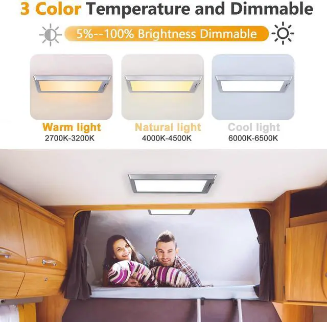 Alt view image 2 of 7 - RV Lights Interior, 3 Color TEM Camper Lights, Dimmable 12v Volt Led Lights Fixture (1)