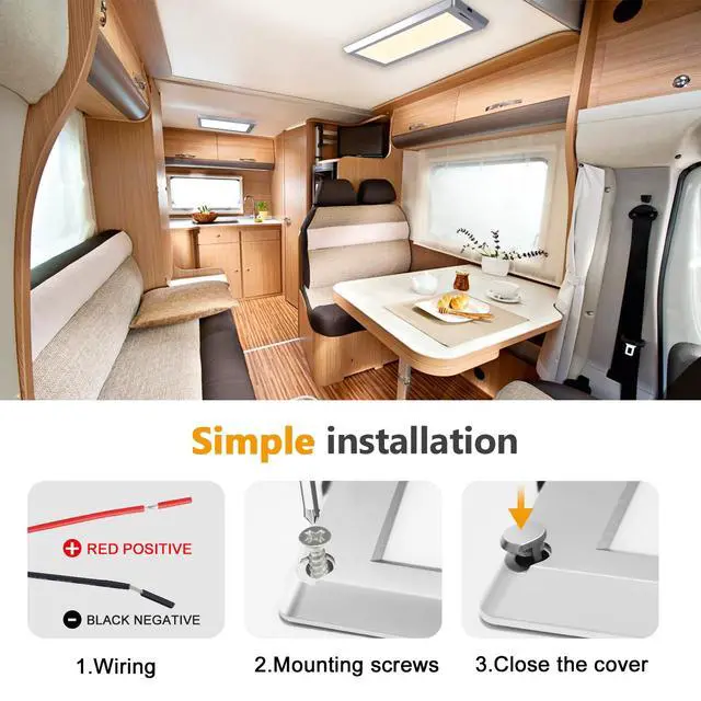 Alt view image 3 of 7 - RV Lights Interior, 3 Color TEM Camper Lights, Dimmable 12v Volt Led Lights Fixture (1)