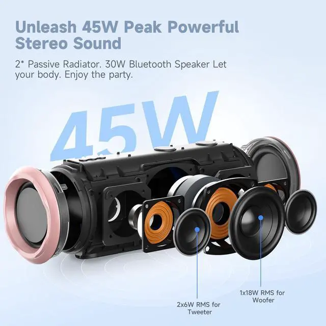 Alt view image 2 of 7 - Bluetooth Speaker,30W Portable Wireless Speaker with TWS,IPX7 Waterproof, 8H Playtime, LED Lights,for Pool/Beach/Shower, Blue Gifts, Electronic Gifts