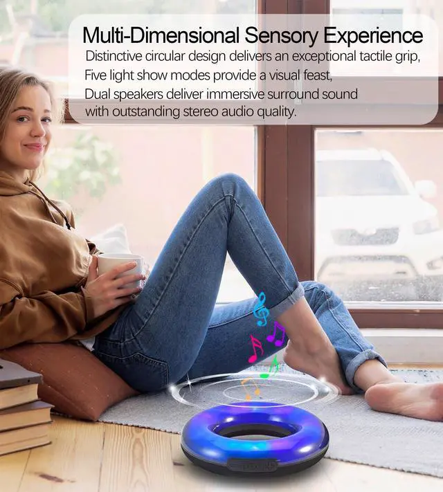 Alt view image 6 of 7 - Portable Bluetooth Speaker with Lights RGB, Wireless Speakers with Stereo Sound, IPX6 Waterproof, BT5.3/TF-Card, TWS Pairing, for Home, Party, Travel, Outdoor, Beach, Ideal Gifts (Black)