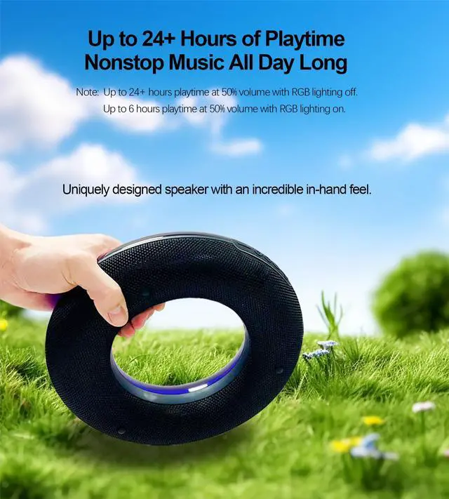 Alt view image 4 of 7 - Portable Bluetooth Speaker with Lights RGB, Wireless Speakers with Stereo Sound, IPX6 Waterproof, BT5.3/TF-Card, TWS Pairing, for Home, Party, Travel, Outdoor, Beach, Ideal Gifts (Black)