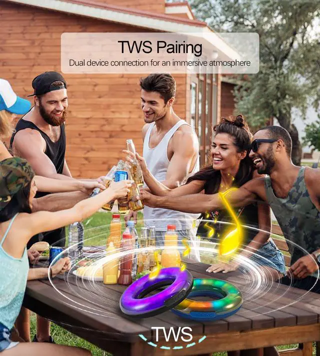 Alt view image 5 of 7 - Portable Bluetooth Speaker with Lights RGB, Wireless Speakers with Stereo Sound, IPX6 Waterproof, BT5.3/TF-Card, TWS Pairing, for Home, Party, Travel, Outdoor, Beach, Ideal Gifts (Black)