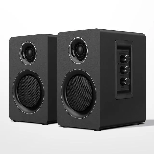 Main image of Computer Speakers for Desktop PC, Active Bookshelf Speaker with 3 Carbon Fiber Woofer and Silk Film Tweeter ,Supports Bluetooth 5.3, USB-C, AUX/RCA Input for Record Player TV - Black Stereo Set
