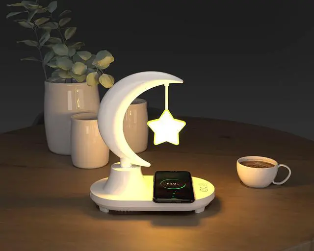 Alt view image 4 of 7 - 3 in 1 with Bluetooth audio and wireless charging function of the LED bedside romantic colorful atmosphere night light( Note: Bluetooth speaker does not support voice call function) (Star Star)