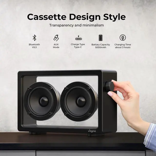 Alt view image 4 of 7 - Cassette Portable Bluetooth Speaker, 16W Minimalist Speakers Bluetooth Wireless Loud, HD Powerful Sound and Wide Compatibility V5.3 for Indoor Outdoor - Black