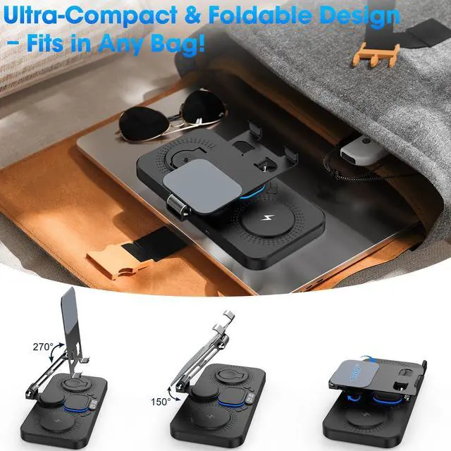 Alt view image 7 of 7 - 6 in 1 Wireless Charger for Apple Device, 30W Foldable Wired Charging for ipad with Clock & 7 Color Ambient Light, Nightstand Charger Station for iPhone 17/16/15/iWatch Series/AirPods 4/Pro 3(Black)