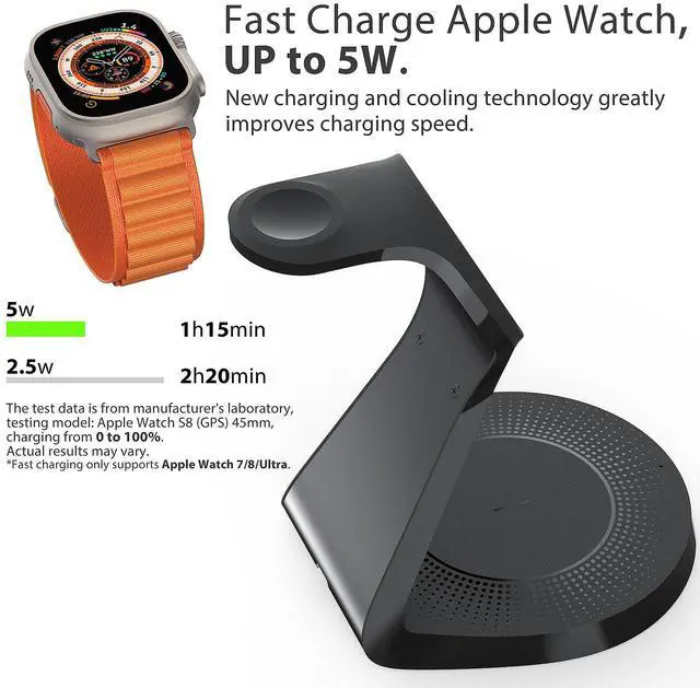 Alt view image 2 of 6 - 3 in 1 Charging Station for Apple Devices,Mag-Safe Charger Stand Fast Charging,Wireless Charger for iPhone 16/15/14/13/12 Series,& AirPods,& iWatch(USB-C Charger Included)