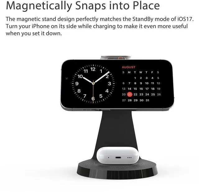 Alt view image 3 of 6 - 3 in 1 Charging Station for Apple Devices,Mag-Safe Charger Stand Fast Charging,Wireless Charger for iPhone 16/15/14/13/12 Series,& AirPods,& iWatch(USB-C Charger Included)