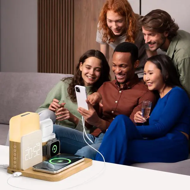 Alt view image 6 of 7 - Alarm Clock Charging Station for Bedrooms, 7 in 1 Wireless Charging Station, Magnetic Charger with Night Light Bedside Clock for iPhone 16 15 14 13 12 Pro Max, Apple Watch, AirPods